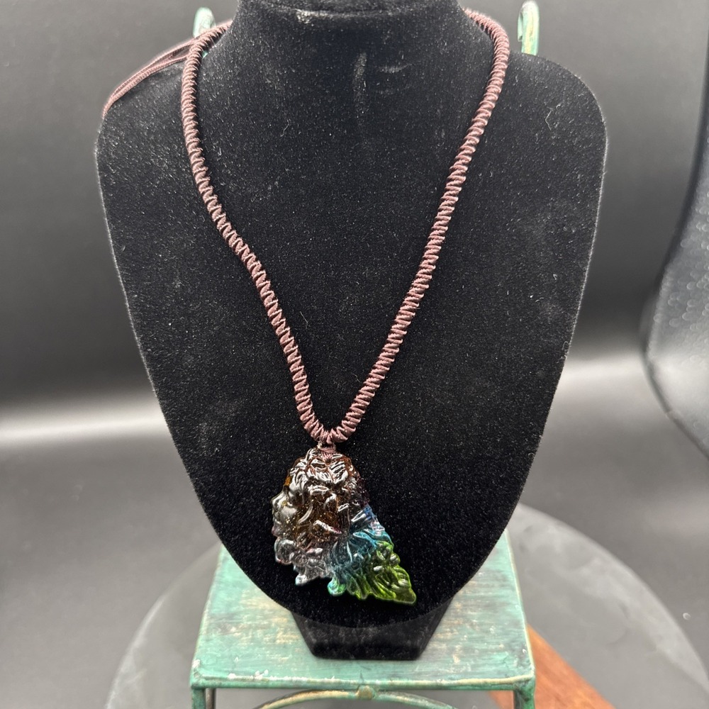 Handmade Macrame Necklace with Large Multicolor Glass Bead Boho Chic Statement